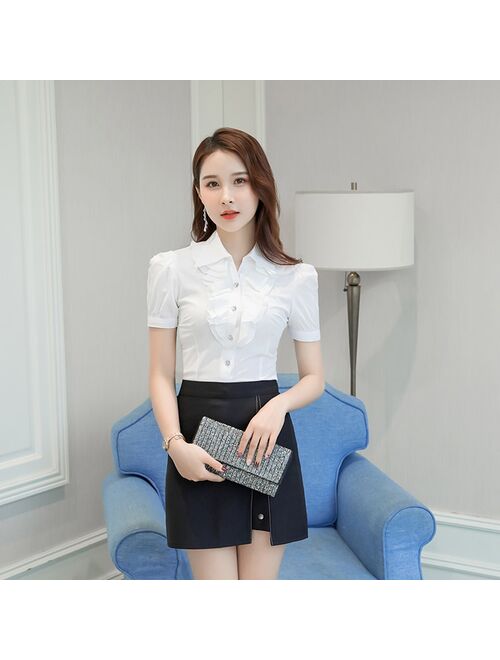 Purple White Summer Blouse Office Work Shirt Casual Tops Short Sleeve Shirts Plus Size 5XL Women Blouses Chiffon Shirt Blusas