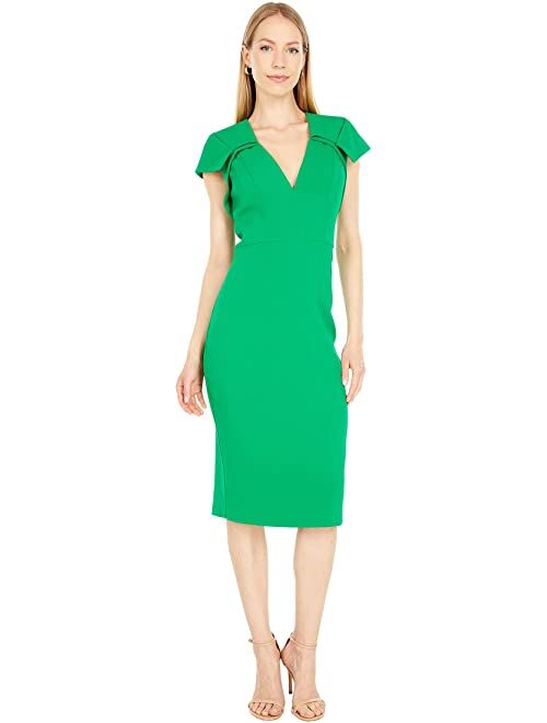 Badgley Mischka V-Neck Cap Sleeve Shift Dress