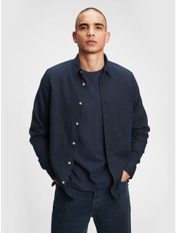 Linen-Cotton Spread Collar Long Sleeve Shirt