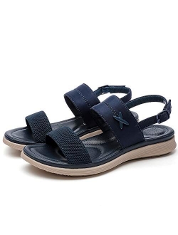 Women's LeatherSandals Open Toe Beach Sandal Ankle Strap Summer Slippers Shoes Non Slip