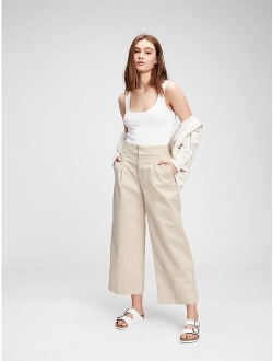 High Rise Wide-Leg Khaki Pants With Washwell