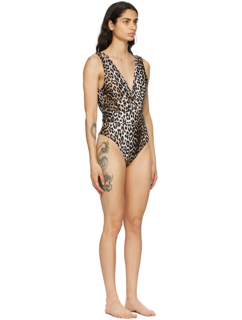 GANNI Black & Brown Recycled One-Piece Swimsuit