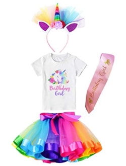 Doctor Unicorn Girls Layered Tutu Skirt with Unicorn Tshirt, Headband & Satin Sash