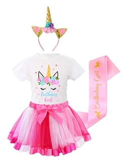 Doctor Unicorn Girls Layered Tutu Skirt with Unicorn Tshirt, Headband & Satin Sash