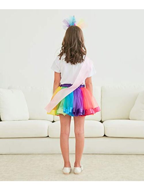 Doctor Unicorn Girls Layered Tutu Skirt with Unicorn Tshirt, Headband & Satin Sash