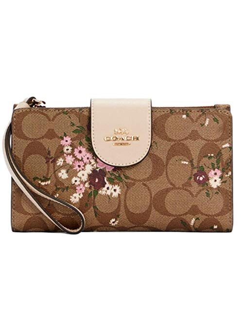 Coach Tech Phone Wallet Clutch Bag In Signature Canvas With Everygreen Floral Print