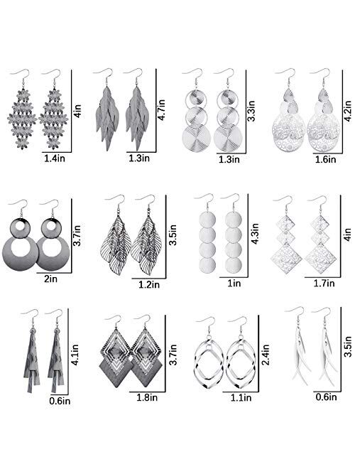 12 Pairs Drop Dangle Earrings Bohemian Long Fringed Drop Earrings Vintage Statement Earrings for Women Girls Favors