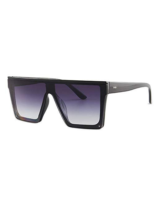 Square Oversized Sunglasses for Women Men Fashion Flat Top Big Black Frame Shades Dollger