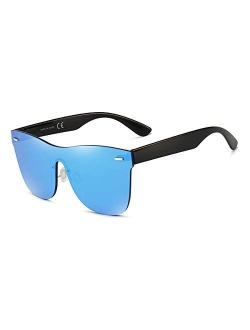 Trendy Mirrored Sunglasses for women men Rimless one piece colored lens reflective cool sunglasses