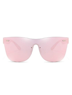 Trendy Mirrored Sunglasses for women men Rimless one piece colored lens reflective cool sunglasses