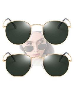 Hexagon Round Polarized Sunglasses for Women Men Lennon Trendy Circle Sunglasses