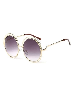 Metal Double Circle Wire Frame Oversized Round Sunglasses for Women