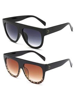 Oversized Sunglasses for Women Men Flat Top Designer Fashion Retro Sunglasses Frame Shades