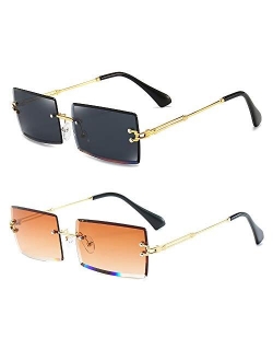 Rimless Rectangle Sunglasses for Women Fashion Frameless Square Glasses for Men Ultralight UV400 Eyewear Unisex