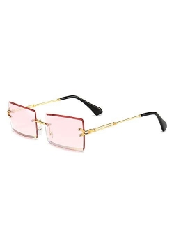 Rimless Rectangle Sunglasses for Women Fashion Frameless Square Glasses for Men Ultralight UV400 Eyewear Unisex