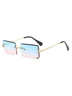 Rimless Rectangle Sunglasses for Women Fashion Frameless Square Glasses for Men Ultralight UV400 Eyewear Unisex