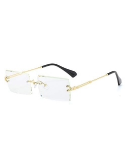 Rimless Rectangle Sunglasses for Women Fashion Frameless Square Glasses for Men Ultralight UV400 Eyewear Unisex