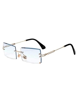 Rimless Rectangle Sunglasses for Women Fashion Frameless Square Glasses for Men Ultralight UV400 Eyewear Unisex