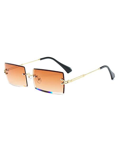 Dollger Rimless Rectangle Sunglasses for Women Fashion Frameless Square Glasses for Men Ultralight UV400 Eyewear Unisex