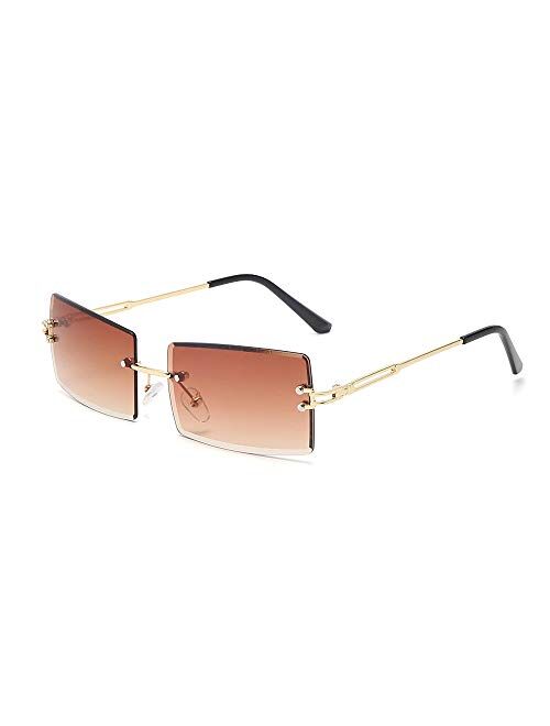 Dollger Rimless Rectangle Sunglasses for Women Fashion Frameless Square Glasses for Men Ultralight UV400 Eyewear Unisex