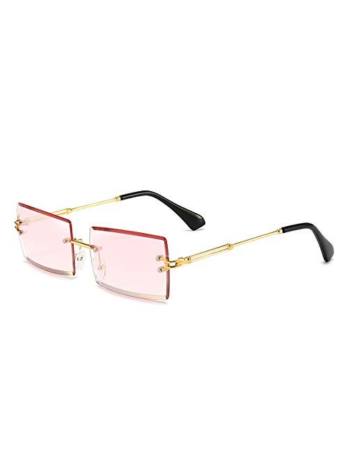 Dollger Rimless Rectangle Sunglasses for Women Fashion Frameless Square Glasses for Men Ultralight UV400 Eyewear Unisex