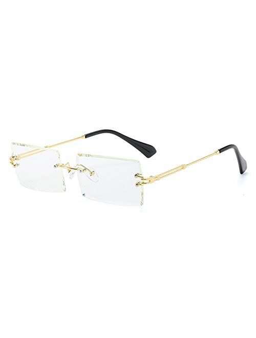 Dollger Rimless Rectangle Sunglasses for Women Fashion Frameless Square Glasses for Men Ultralight UV400 Eyewear Unisex