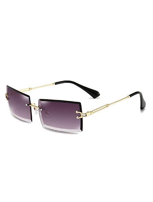 Dollger Rimless Rectangle Sunglasses for Women Fashion Frameless Square Glasses for Men Ultralight UV400 Eyewear Unisex