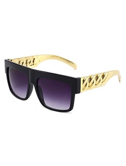 Golden Chain Arm Square Oversized Sunglasses Women Men Hip Hop Luxury Sunglasses