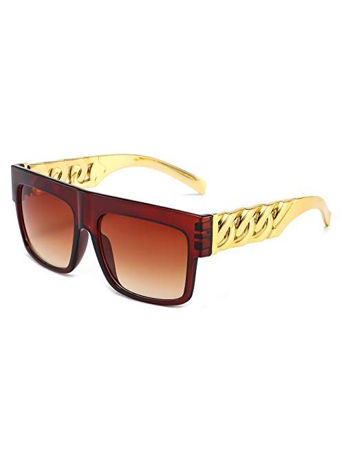 Golden Chain Arm Square Oversized Sunglasses Women Men Hip Hop Luxury Sunglasses