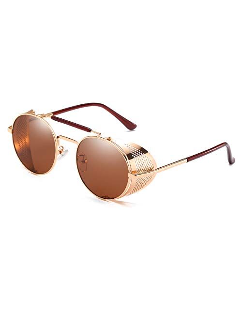 Dollger Steampunk Style Round Vintage Sunglasses Retro Eyewear UV400 Protection for Men Women