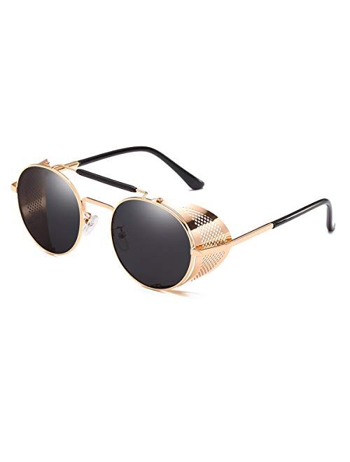 Dollger Steampunk Style Round Vintage Sunglasses Retro Eyewear UV400 Protection for Men Women