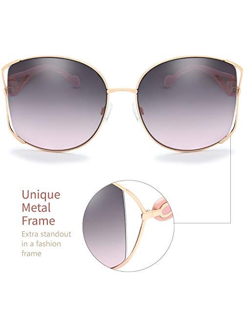 The Fresh Crystal Elegant Sunglasses for Women Fashion Designer Style Arm UV400 Gradient Tinted Lens Metal Frame