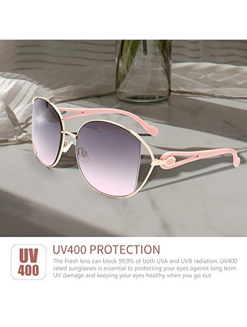 The Fresh Crystal Elegant Sunglasses for Women Fashion Designer Style Arm UV400 Gradient Tinted Lens Metal Frame