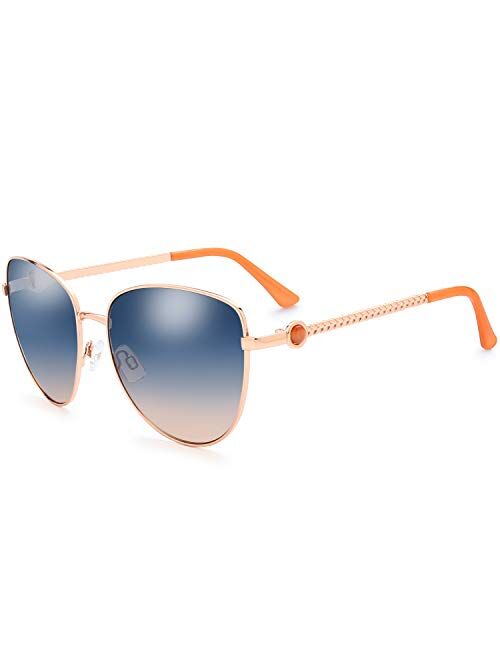 The Fresh Crystal Elegant Sunglasses for Women Fashion Designer Style Arm UV400 Gradient Tinted Lens Metal Frame