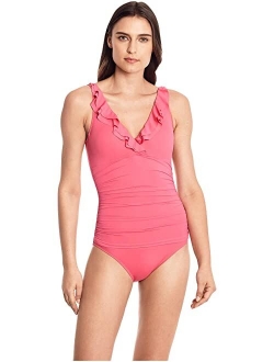 LAUREN Ralph Lauren Beach Club Solid Ruffle Surplice One-Piece