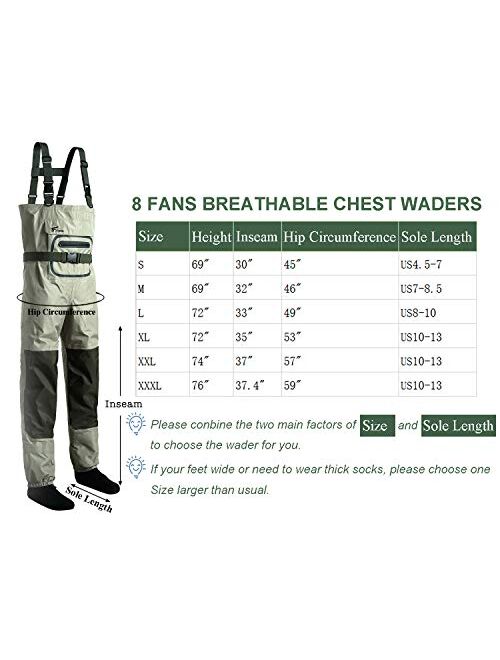 Buy 8 Fans Men's Fishing Chest Waders 3-Ply Durable Breathable and  Waterproof with Neoprene Stocking Foot Insulated Fishing Chest Waders, for Duck  Hunting, Fly Fishing, A Mes online