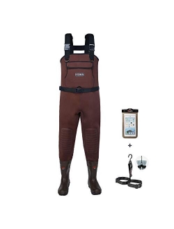 Neoprene Fishing Chest Waders for Men with Boots Cleated Bootfoot Waterproof Mens Womens Waders Fishing & Hunting Waders-Green and Brown