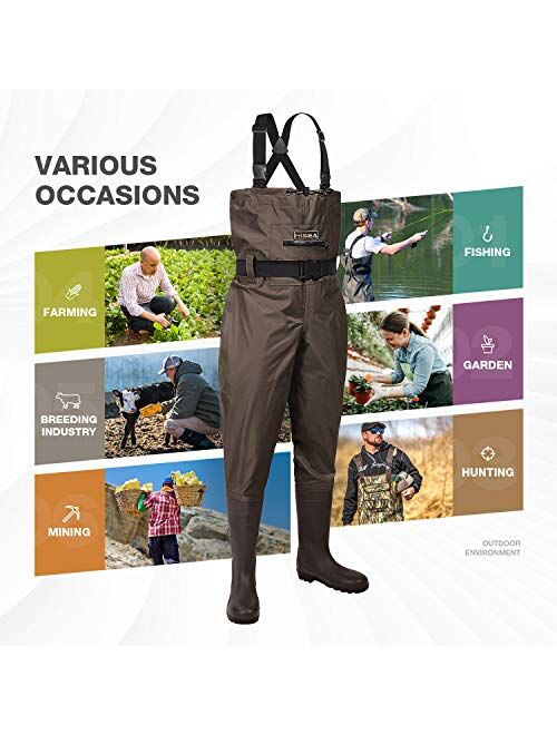 HISEA Upgrade Chest Waders Fishing Waders for Men with Boots Waterproof Lightweight Bootfoot Cleated 2-Ply Nylon/PVC