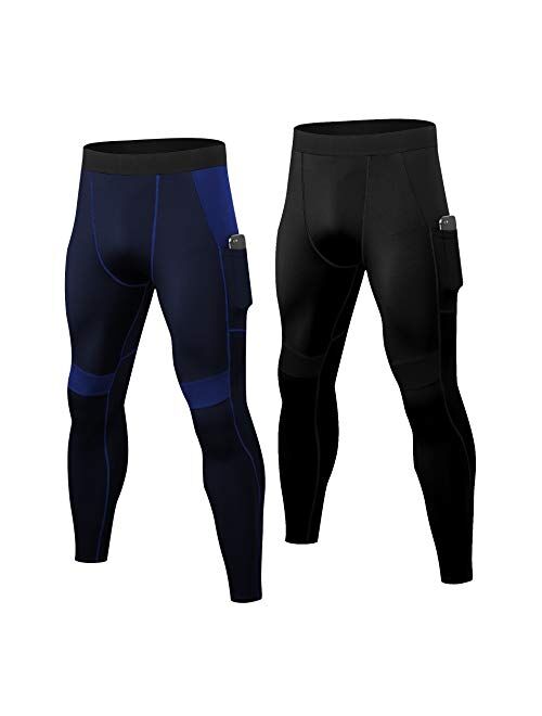 YUSHOW 2 Packs Mens Compression Leggings Sports Running Tights Cool Dry Base Layer Pants Gym Workout