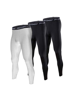 BUYJYA 3 Pack Men's Compression Pants Running Tights Workout Leggings Athletic Cool Dry Yoga Gym Clothes