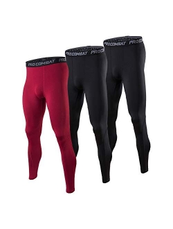 BUYJYA 3 Pack Men's Compression Pants Running Tights Workout Leggings Athletic Cool Dry Yoga Gym Clothes