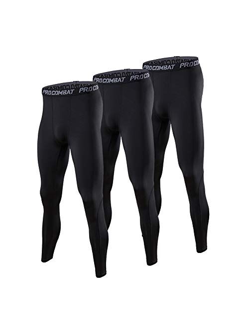 Buy BUYJYA 3 Pack Men's Compression Pants Running Tights Workout ...