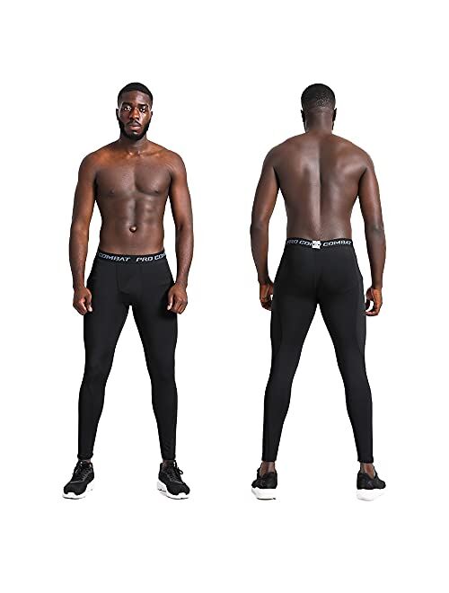 BUYJYA 3 Pack Men's Compression Pants Running Tights Workout Leggings Athletic Cool Dry Yoga Gym Clothes