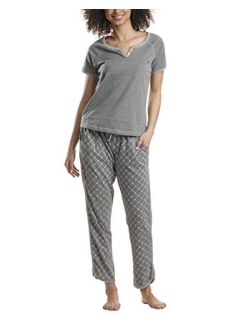 Women's Short Sleeve Tshirt and Logo Pant Lounge Bottom Pajama Set Pj