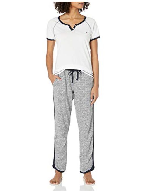 Tommy Hilfiger Women's Short Sleeve Tshirt and Logo Pant Lounge Bottom Pajama Set Pj