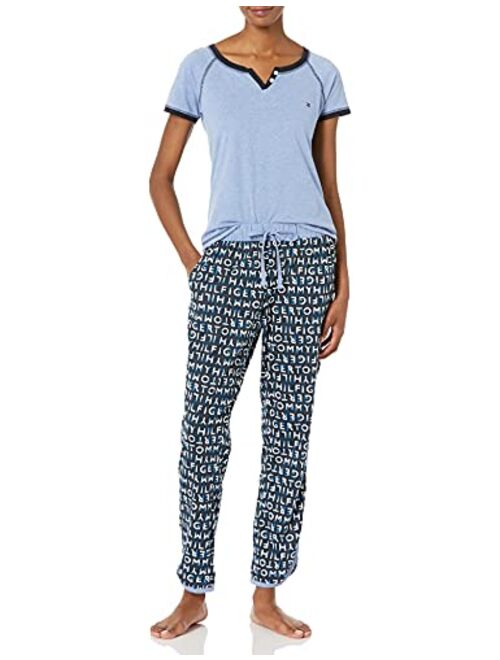 Tommy Hilfiger Women's Short Sleeve Tshirt and Logo Pant Lounge Bottom Pajama Set Pj