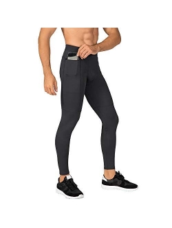 N/ A Men's Compression Pants Workout Athletic Leggings Running Gym Tights with Pockets