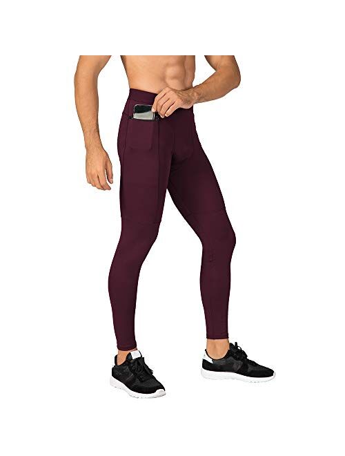 N/ A Men's Compression Pants Workout Athletic Leggings Running Gym Tights with Pockets