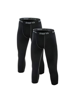 Siboya Men's Compression 3/4 Capri Shorts 2 Pack Baselayer Cool Dry Tights Running Pants