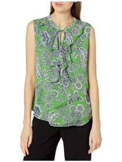 Women's Ruffle Front Sleeveless Woven Blouse